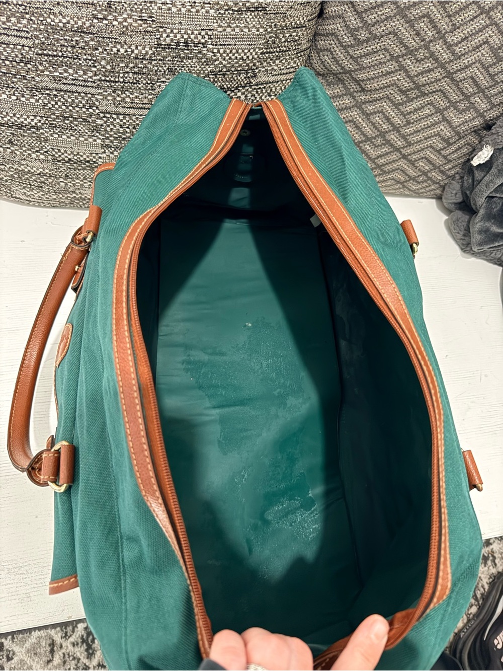 Vintage Polo Ralph Lauren Green Canvas Leather Weekender Duffel Bag - Picture 12 of 12